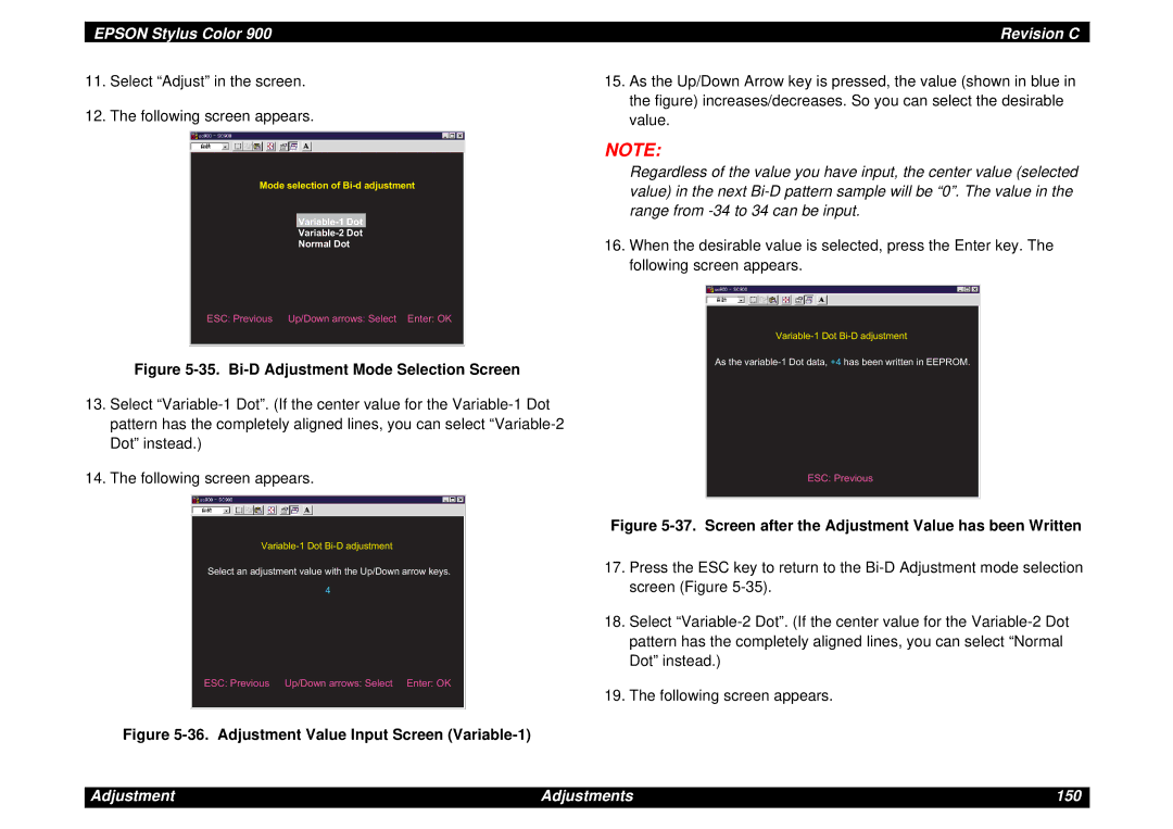 Epson SEIJ98006 manual Adjustment Adjustments 150 