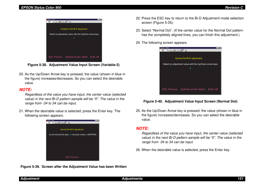 Epson SEIJ98006 manual Adjustment Adjustments 151 