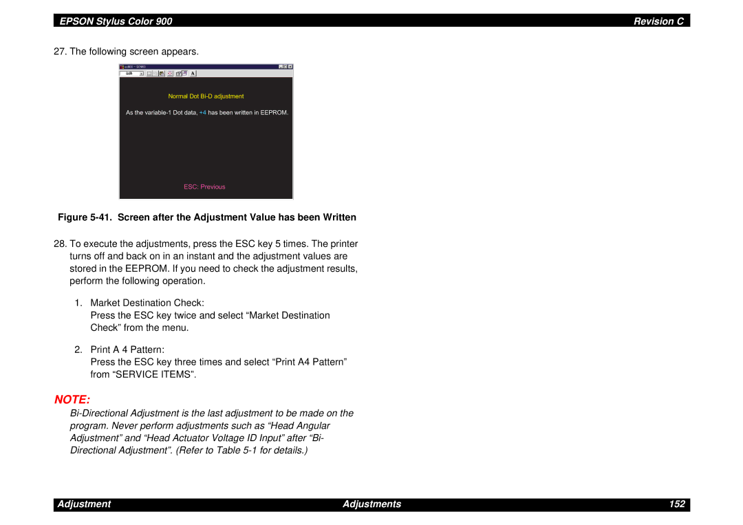 Epson SEIJ98006 manual Adjustment Adjustments 152 