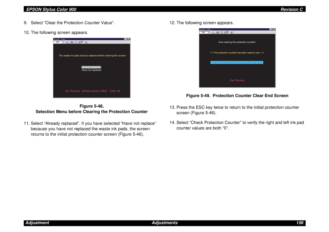 Epson SEIJ98006 manual Adjustment Adjustments 156 