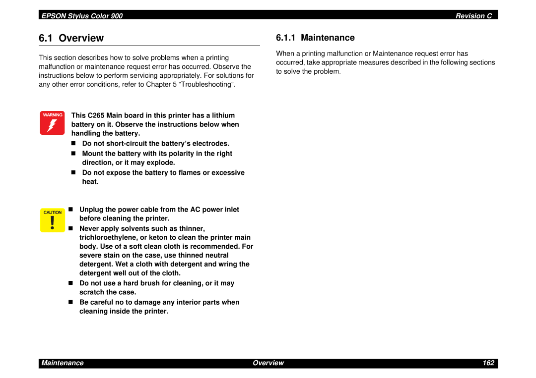 Epson SEIJ98006 manual Overview, Maintenance 