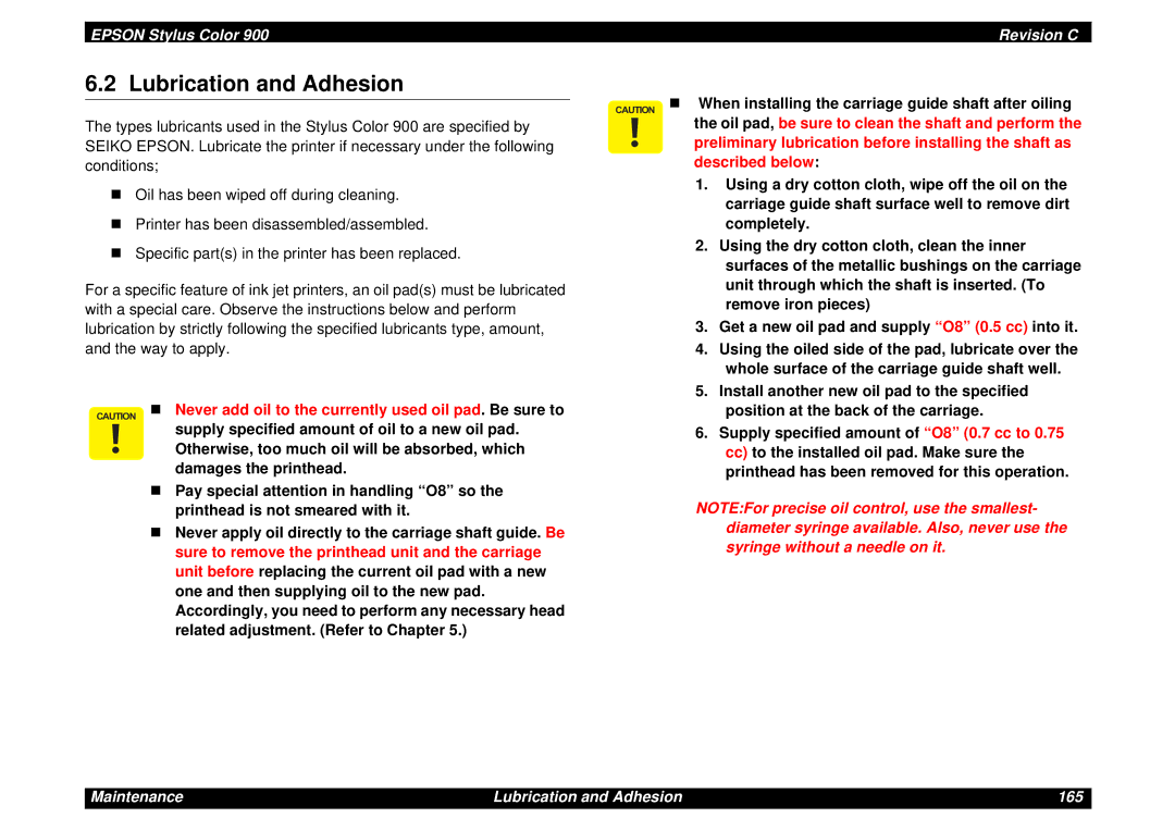 Epson SEIJ98006 manual Lubrication and Adhesion 