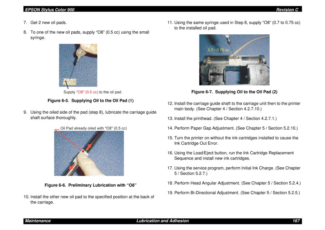 Epson SEIJ98006 manual D . -7. Supplying Oil to the Oil Pad 