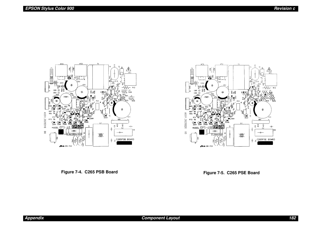 Epson SEIJ98006 manual Appendix Component Layout 182 