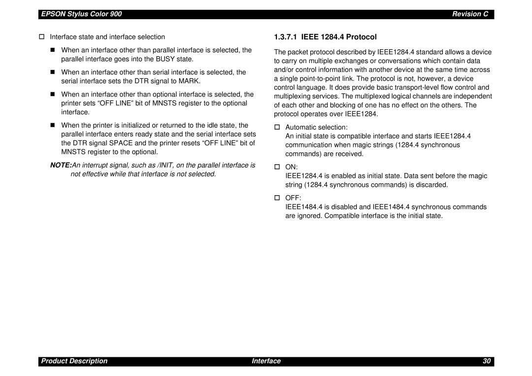 Epson SEIJ98006 manual Ieee 1284.4 Protocol, Not effective while that interface is not selected 