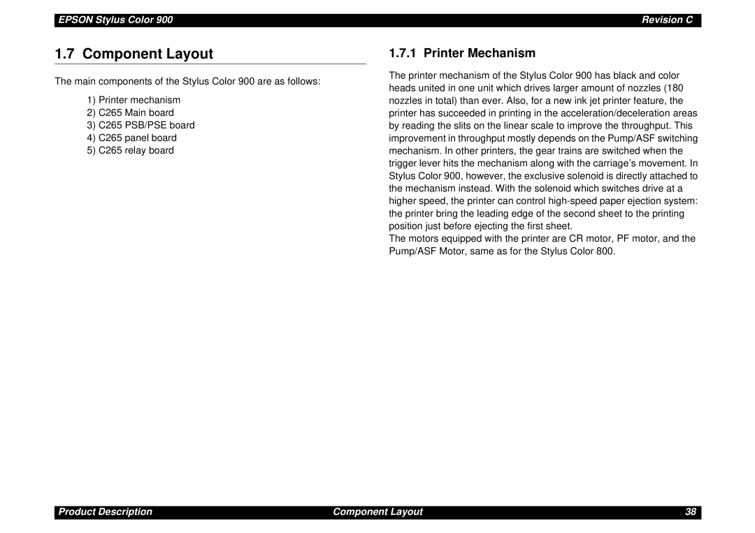 Epson SEIJ98006 manual Component Layout, Printer Mechanism 