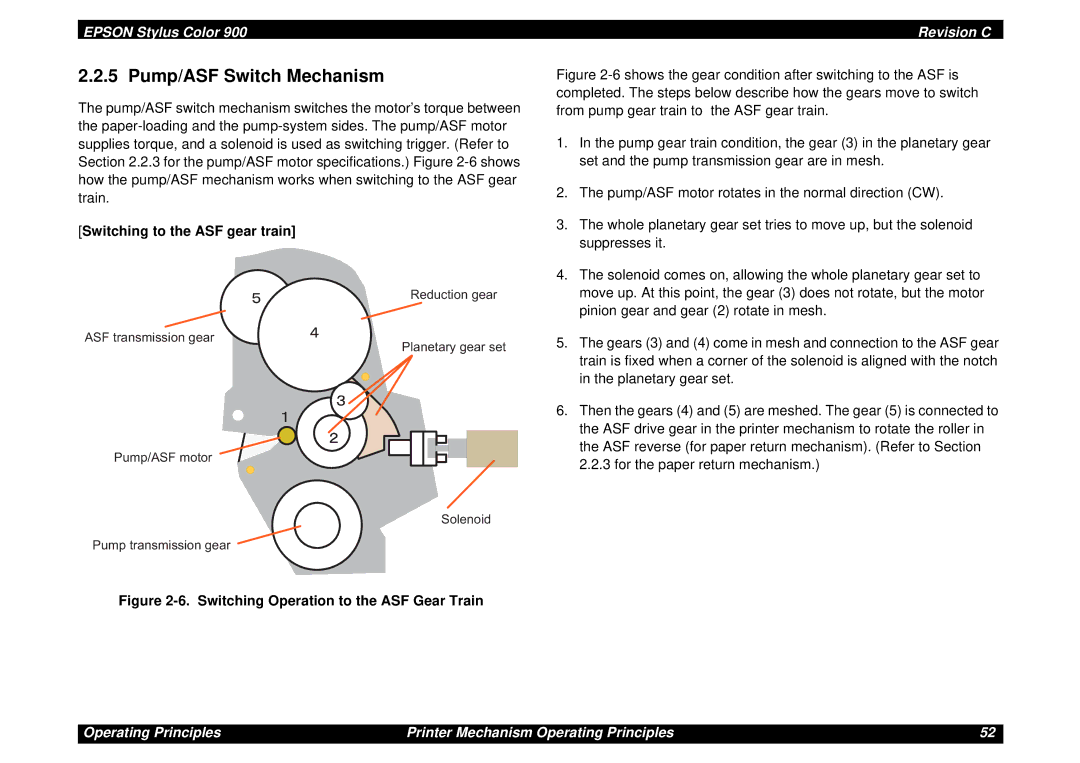 Epson SEIJ98006 manual Pump/ASF Switch Mechanism, Switching to the ASF gear train 