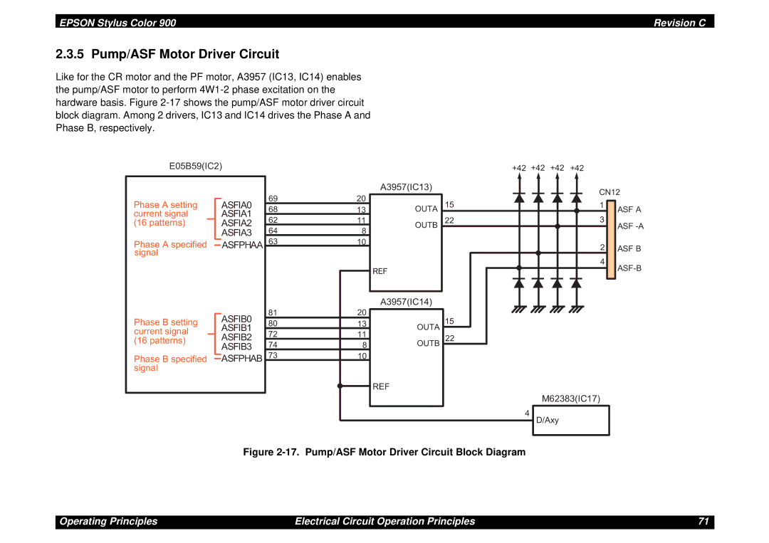 Epson SEIJ98006 manual Pump/ASF Motor Driver Circuit Block Diagram 