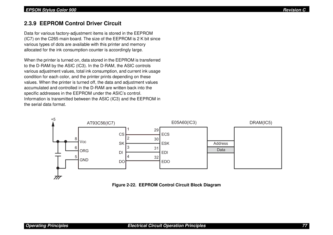 Epson SEIJ98006 manual Eeprom Control Driver Circuit, Eeprom Control Circuit Block Diagram 