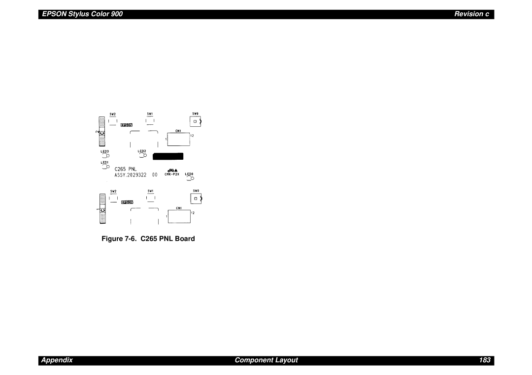 Epson SEIJ98006 manual 6. C265 PNL Board, EPSON Stylus Color, Revision c, Appendix, Component Layout 