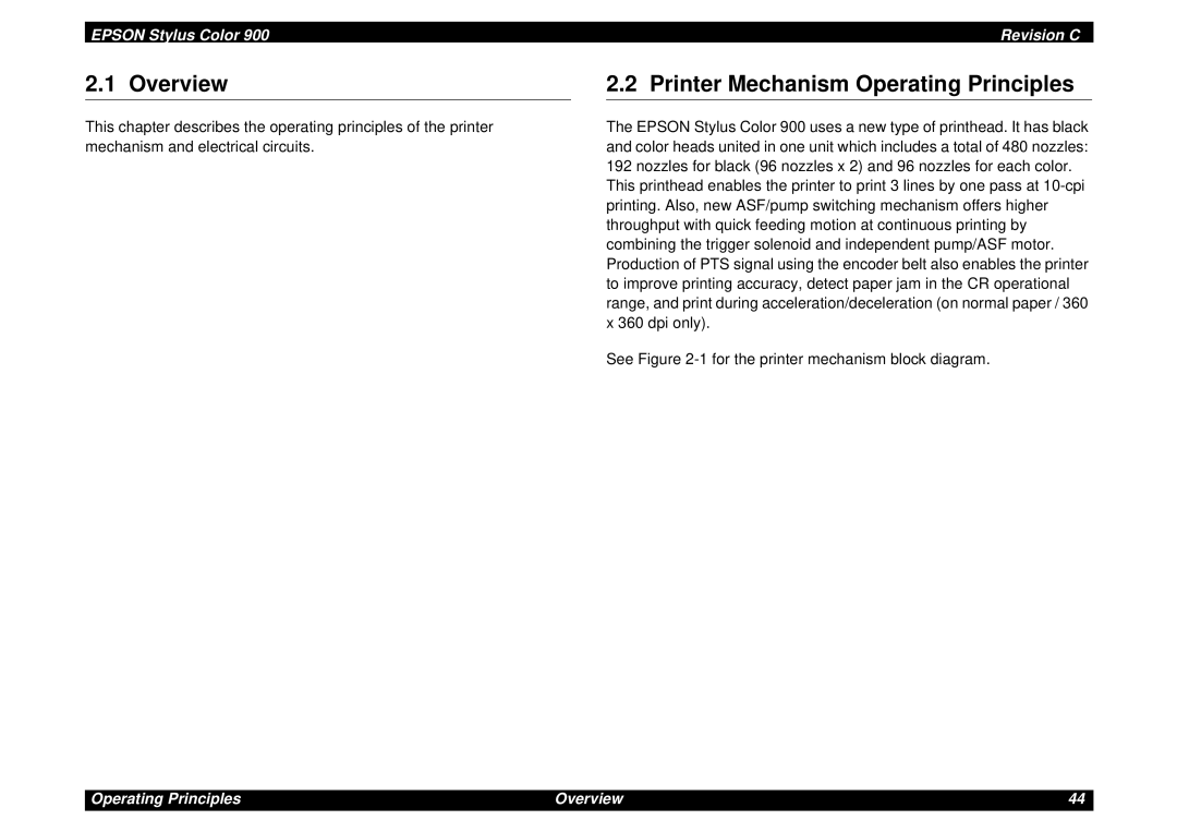 Epson SEIJ98006 manual Overview, Printer Mechanism Operating Principles, EPSON Stylus Color, Revision C 