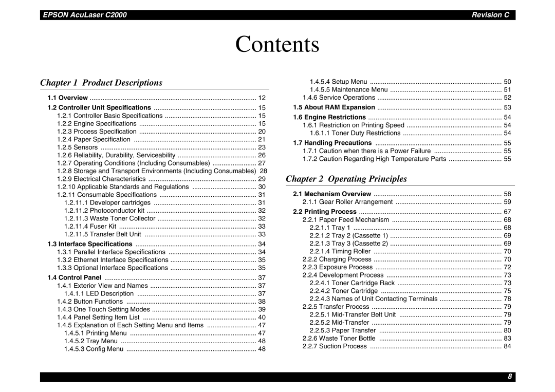 Epson SEPG00004 service manual Contents 