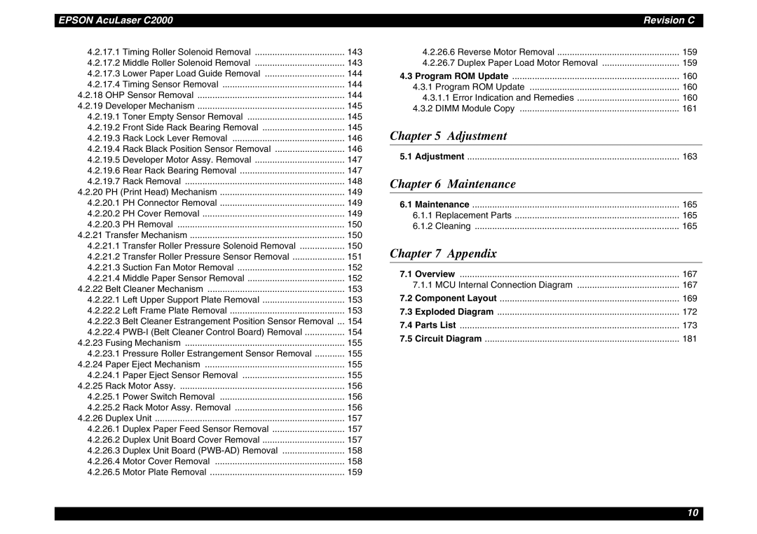 Epson SEPG00004 service manual Adjustment, Maintenance, Appendix 