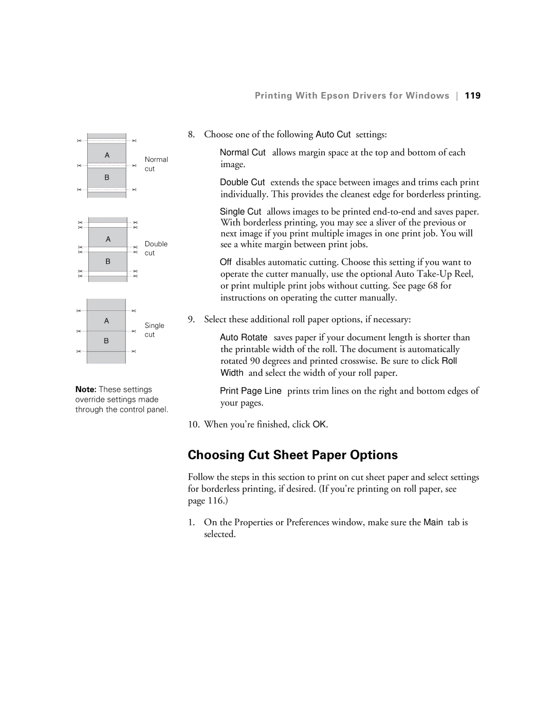 Epson SP7890K3, SP9890K3 manual Choosing Cut Sheet Paper Options 