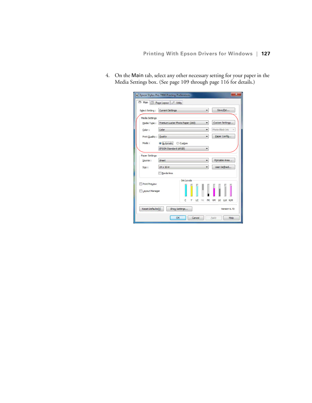 Epson SP7890K3, SP9890K3 manual Printing With Epson Drivers for Windows 