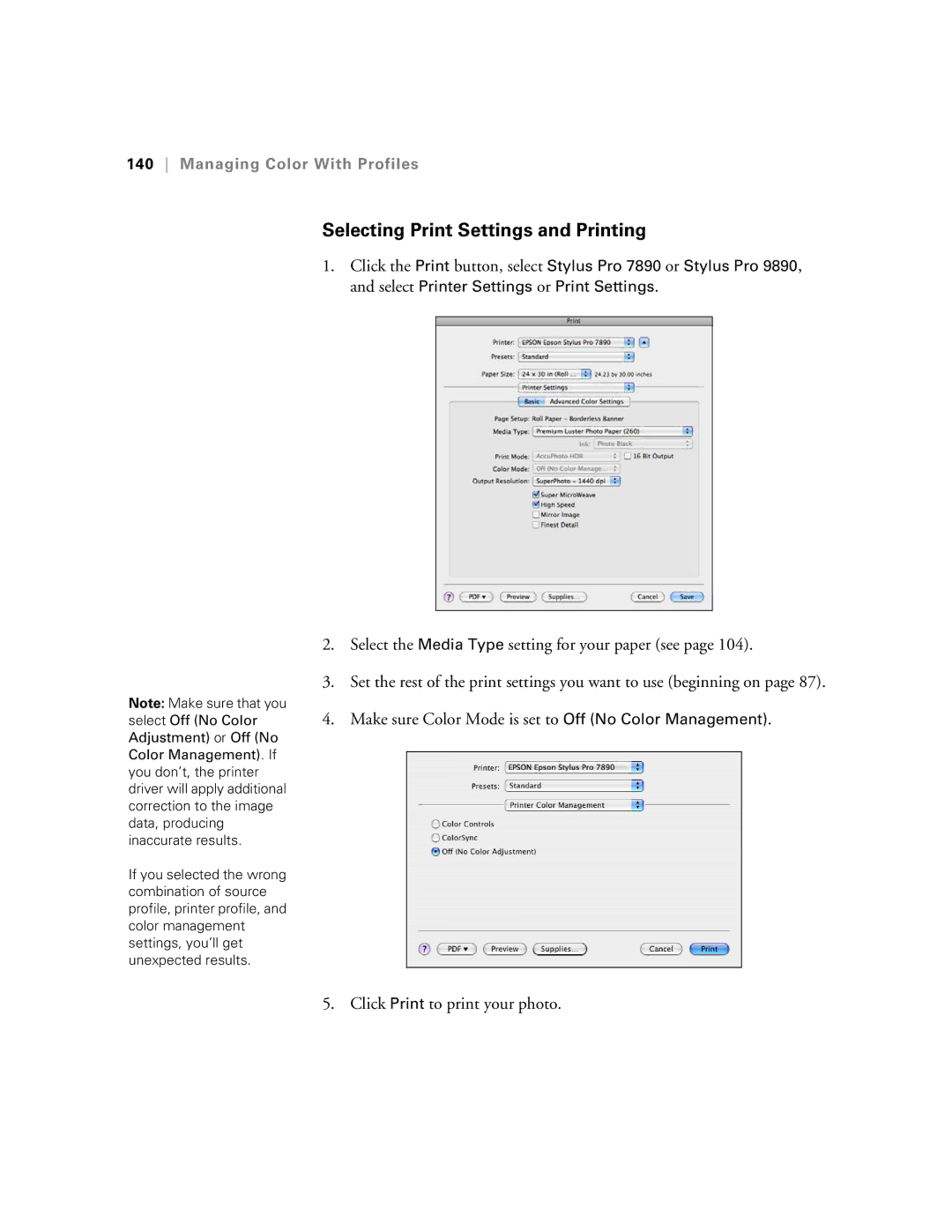 Epson SP9890K3, SP7890K3 manual Selecting Print Settings and Printing 