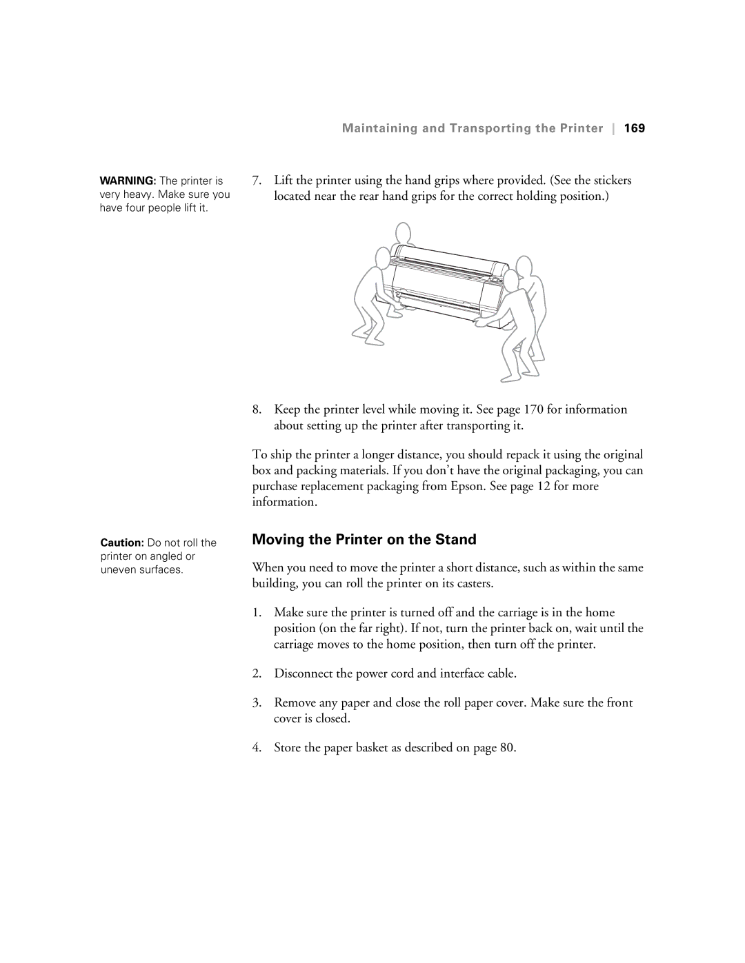 Epson SP7890K3, SP9890K3 manual Moving the Printer on the Stand 