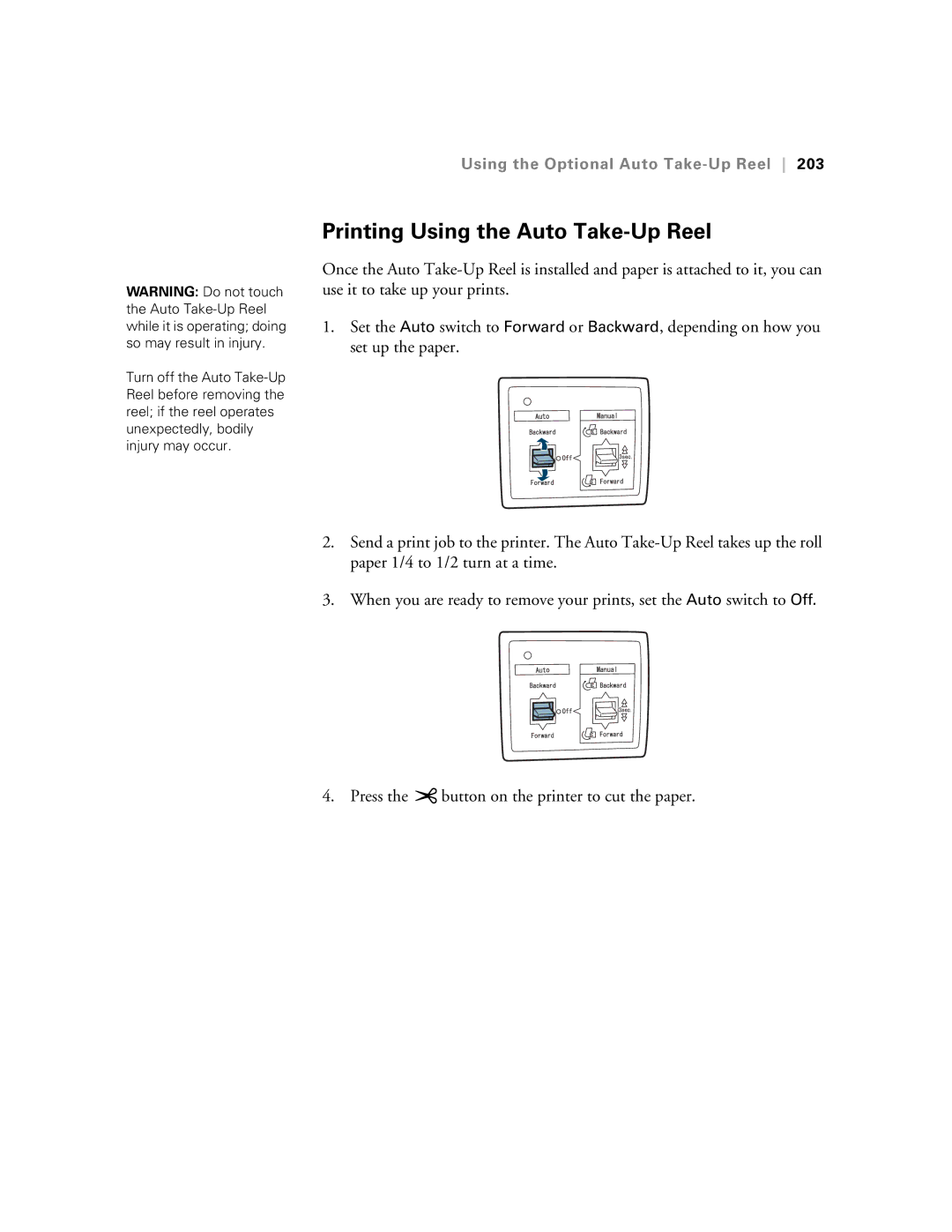 Epson SP7890K3, SP9890K3 manual Printing Using the Auto Take-Up Reel 