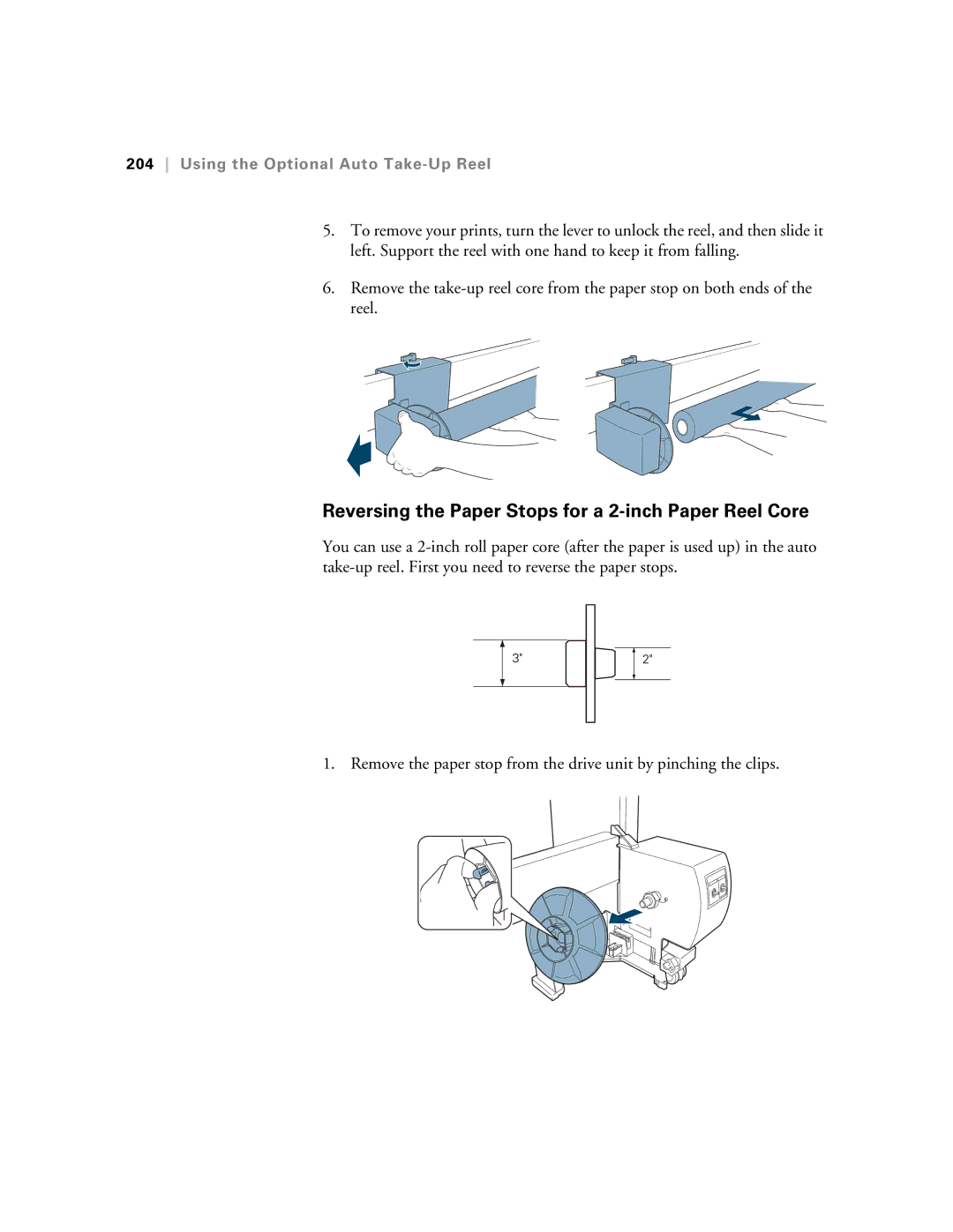 Epson SP9890K3, SP7890K3 manual Reversing the Paper Stops for a 2-inch Paper Reel Core 