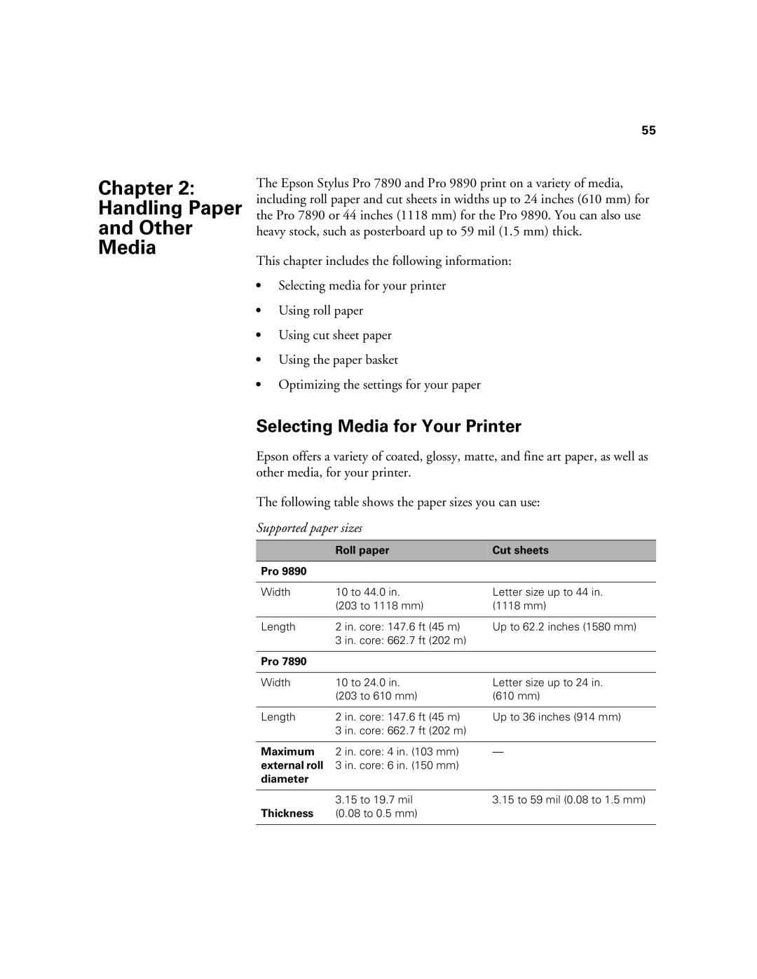 Epson SP7890K3, SP9890K3 manual Selecting Media for Your Printer 