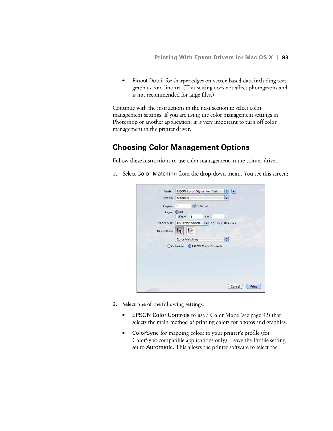 Epson SP7890K3, SP9890K3 manual Choosing Color Management Options 