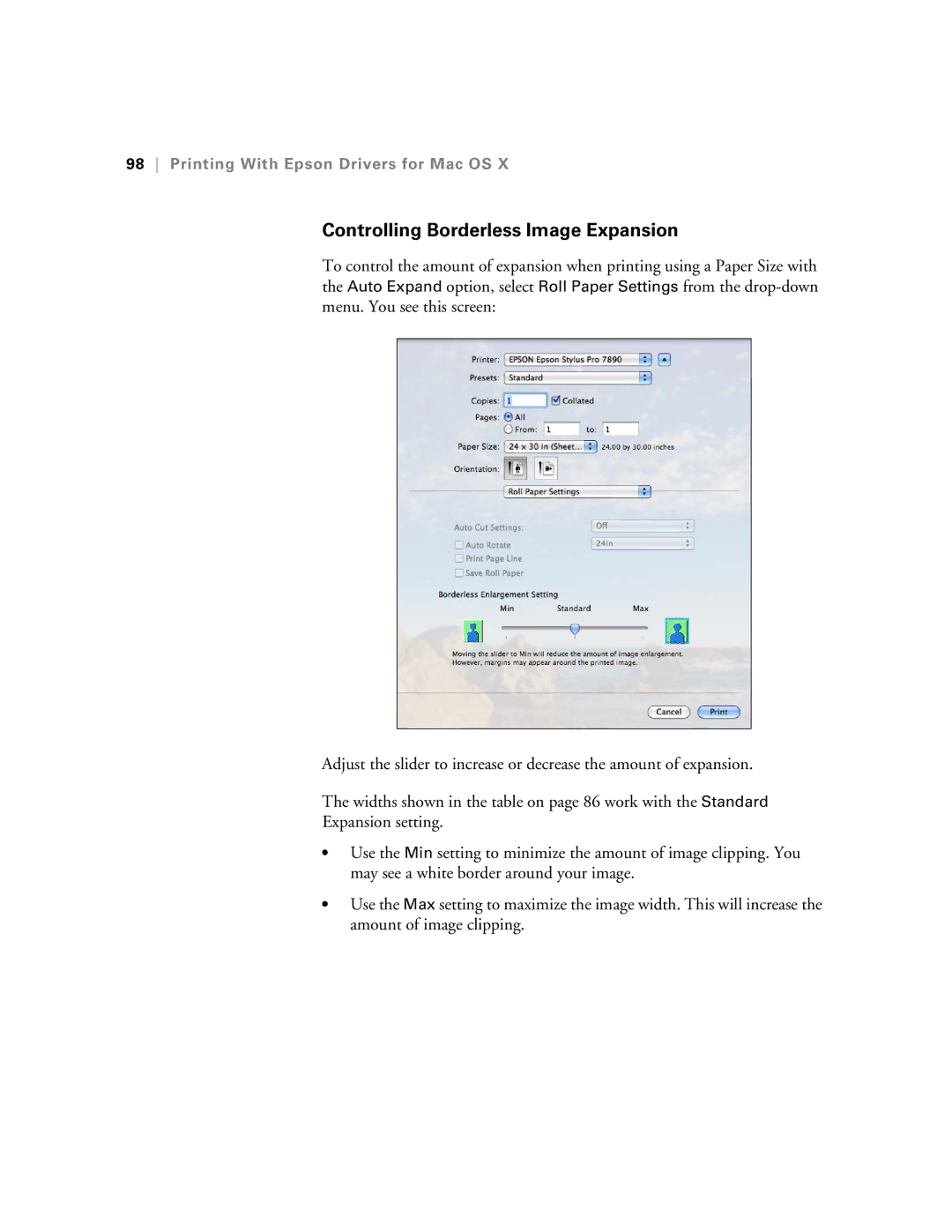 Epson SP9890K3, SP7890K3 manual Controlling Borderless Image Expansion 