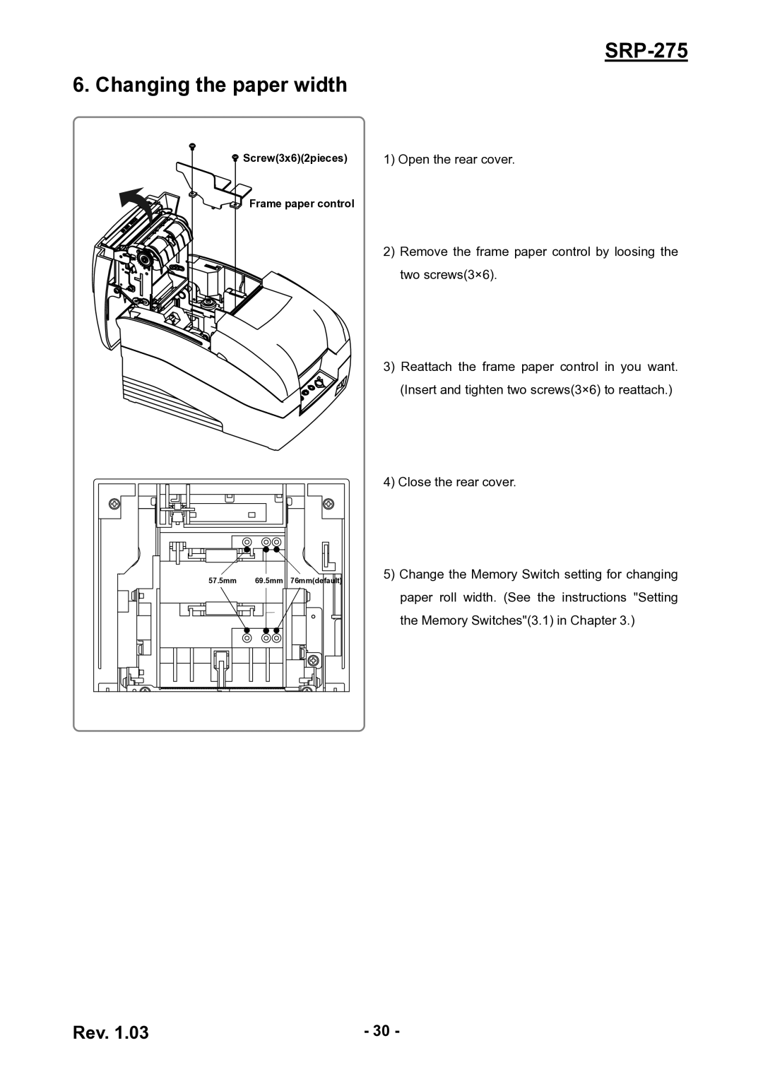 Epson user manual SRP-275 Changing the paper width 