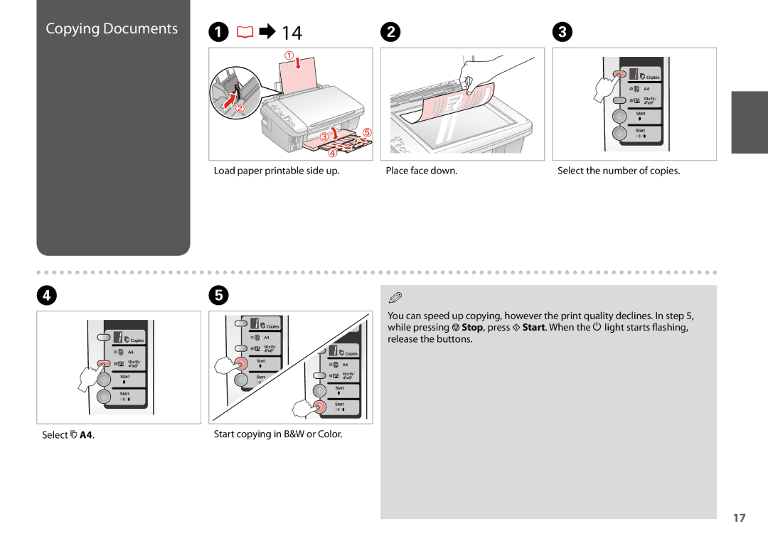 Epson SX200 manual Copying Documents 