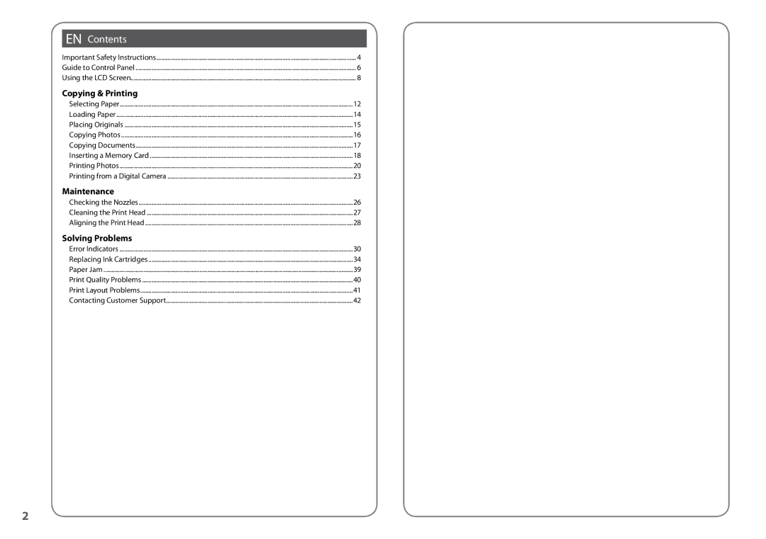 Epson SX200 manual EN Contents 