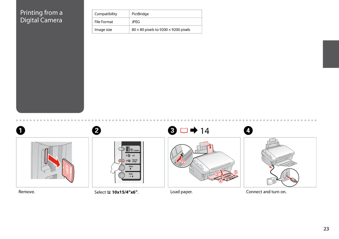 Epson SX200 manual Remove, Load paper Connect and turn on 