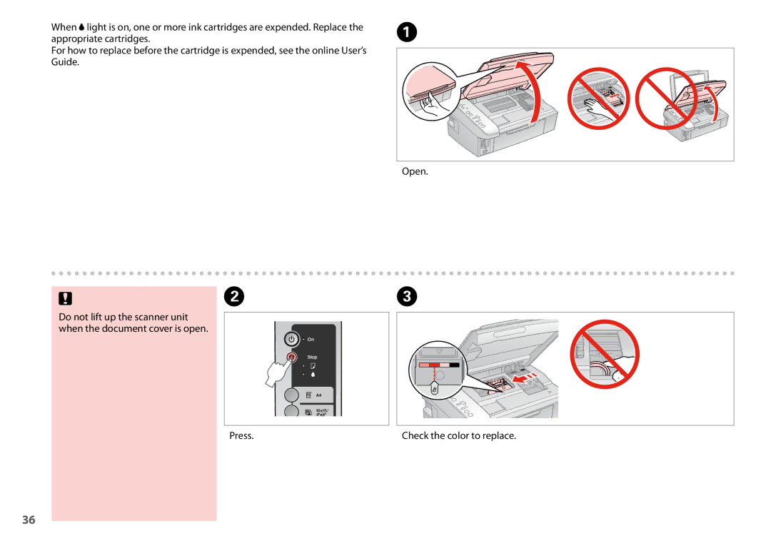 Epson SX200 manual Press Check the color to replace 