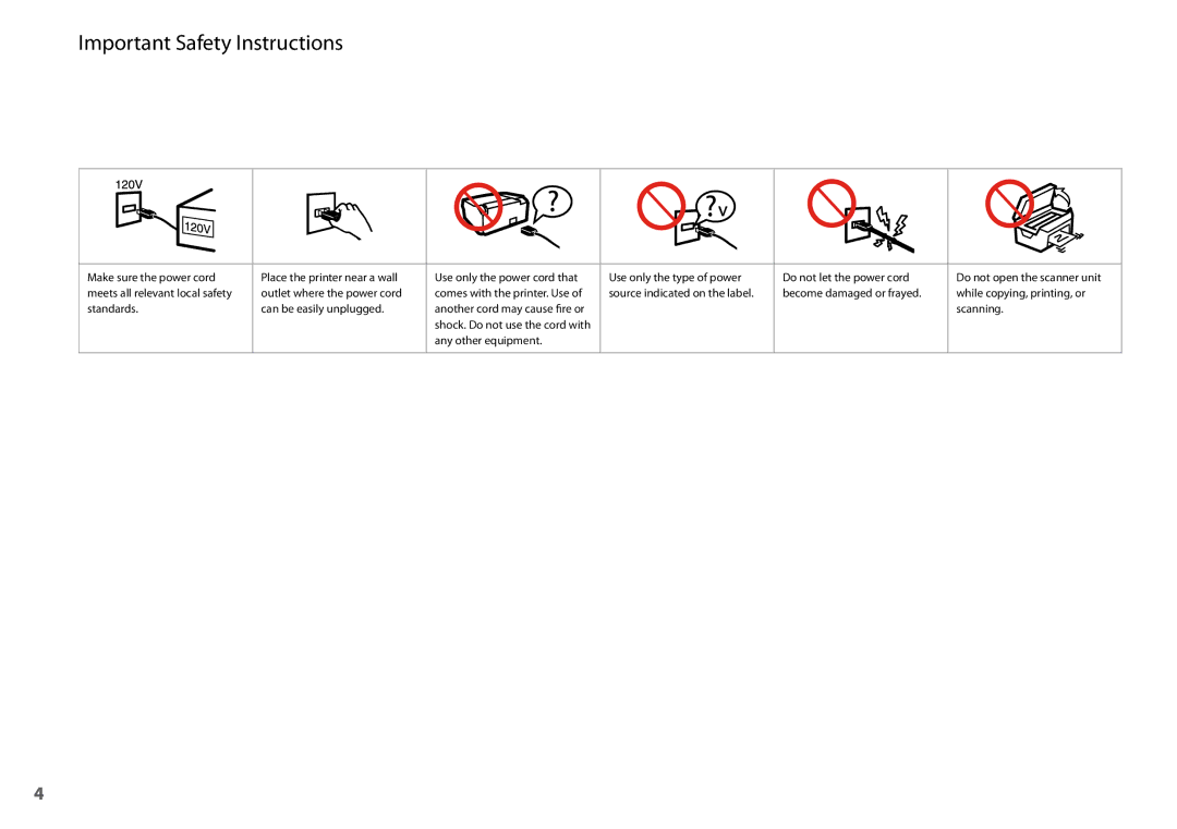 Epson SX200 manual Important Safety Instructions 