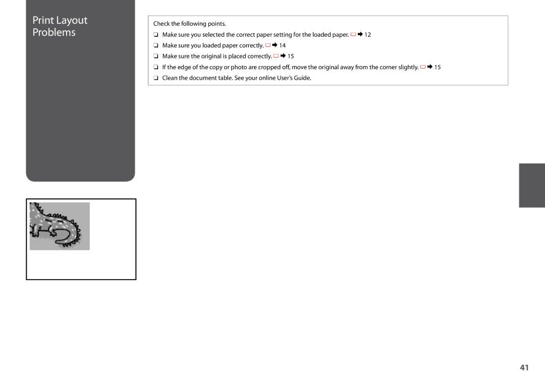 Epson SX200 manual Print Layout Problems 