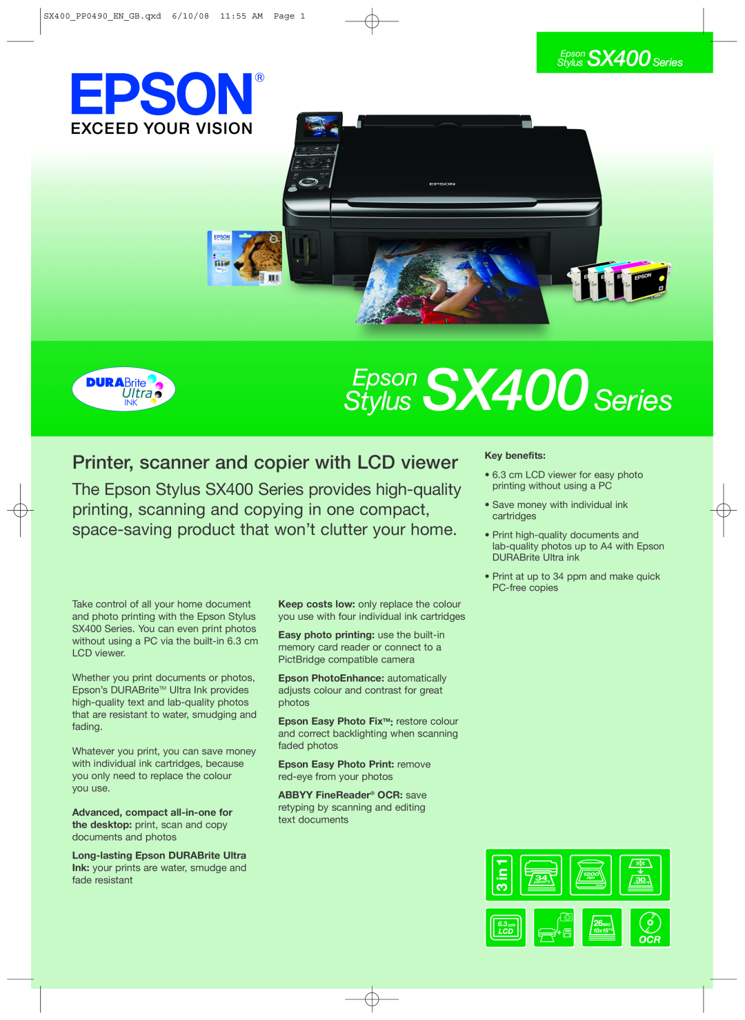 Epson SX400 manual Printer, scanner and copier with LCD viewer 