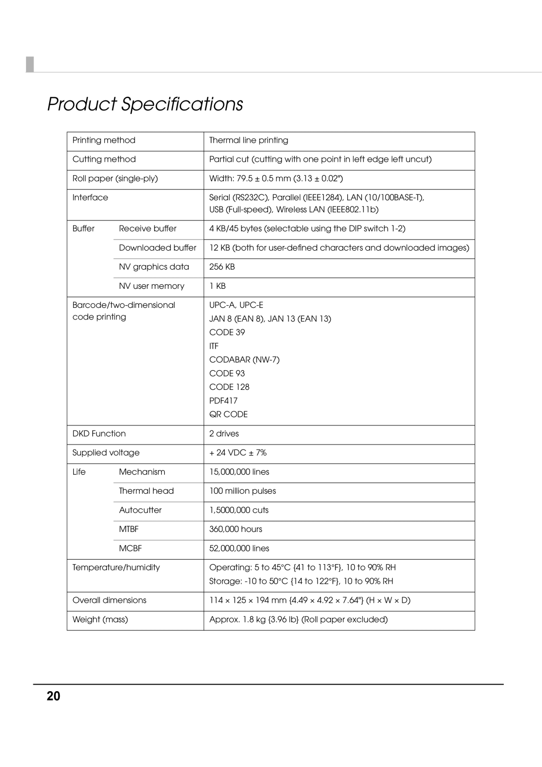 Epson T70 specifications Product Specifications 