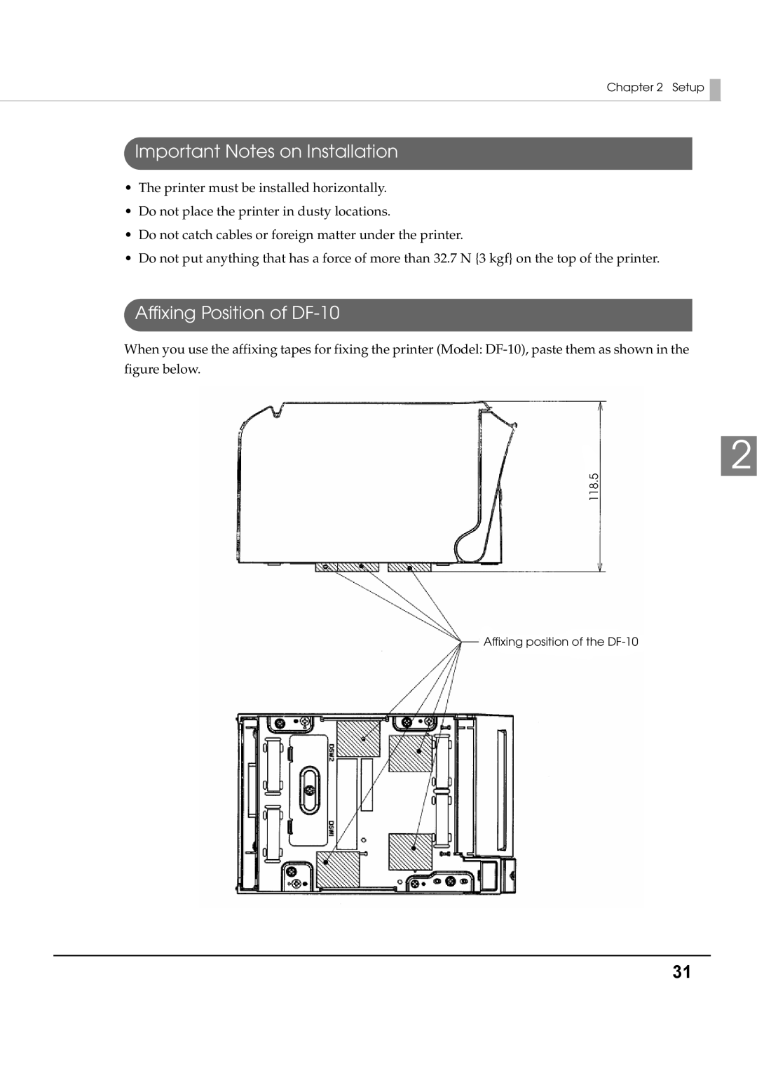 Epson T70 specifications Important Notes on Installation, Affixing Position of DF-10 