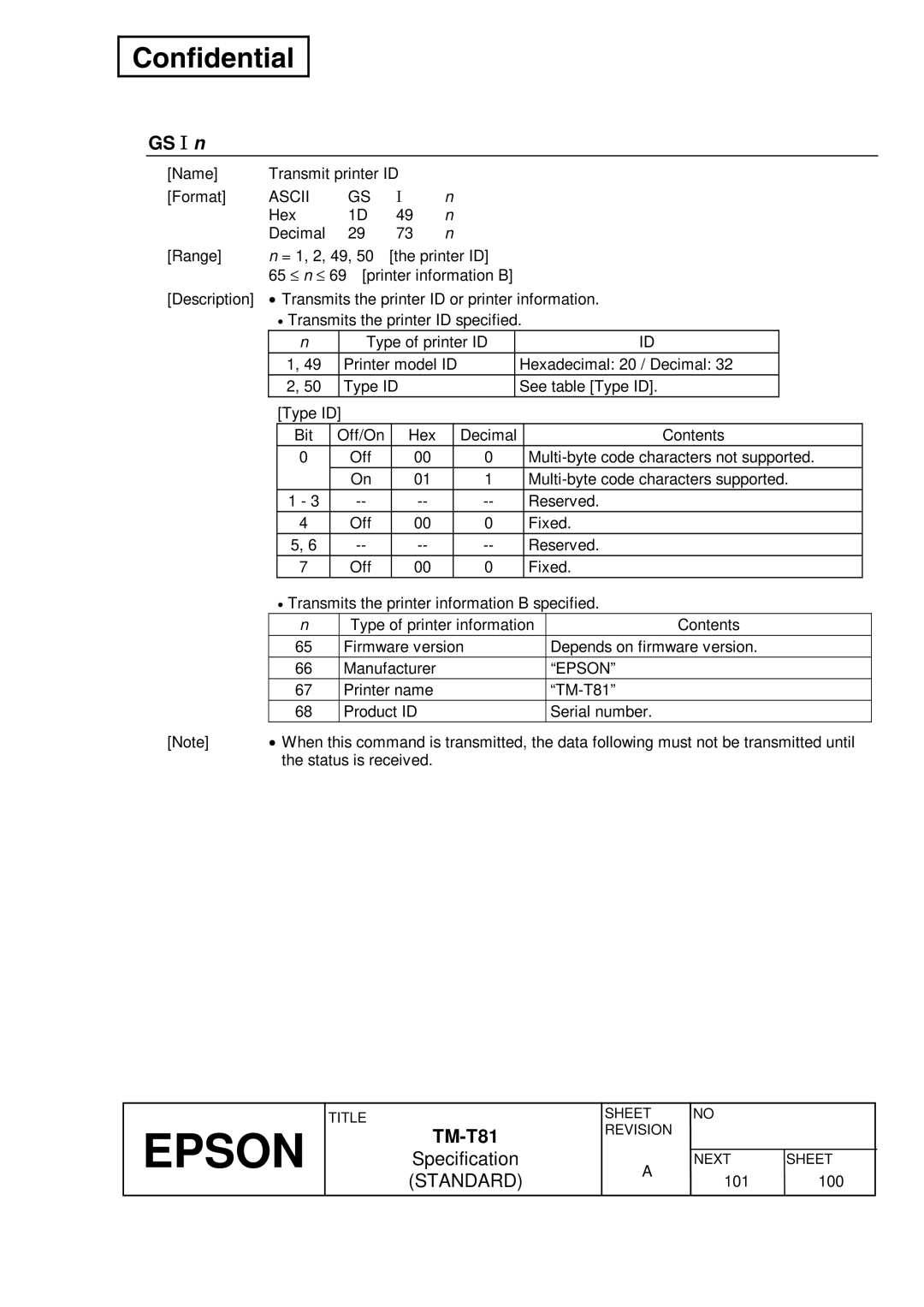 Epson T81 specifications GS I n, Epson 