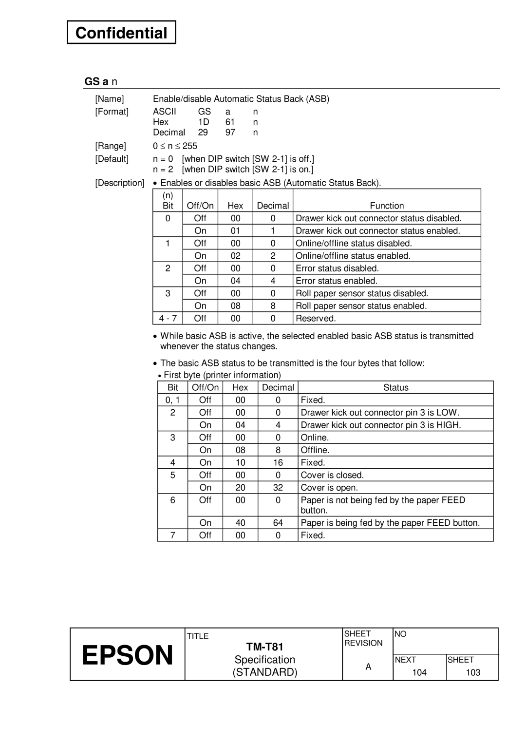 Epson T81 specifications GS a n 