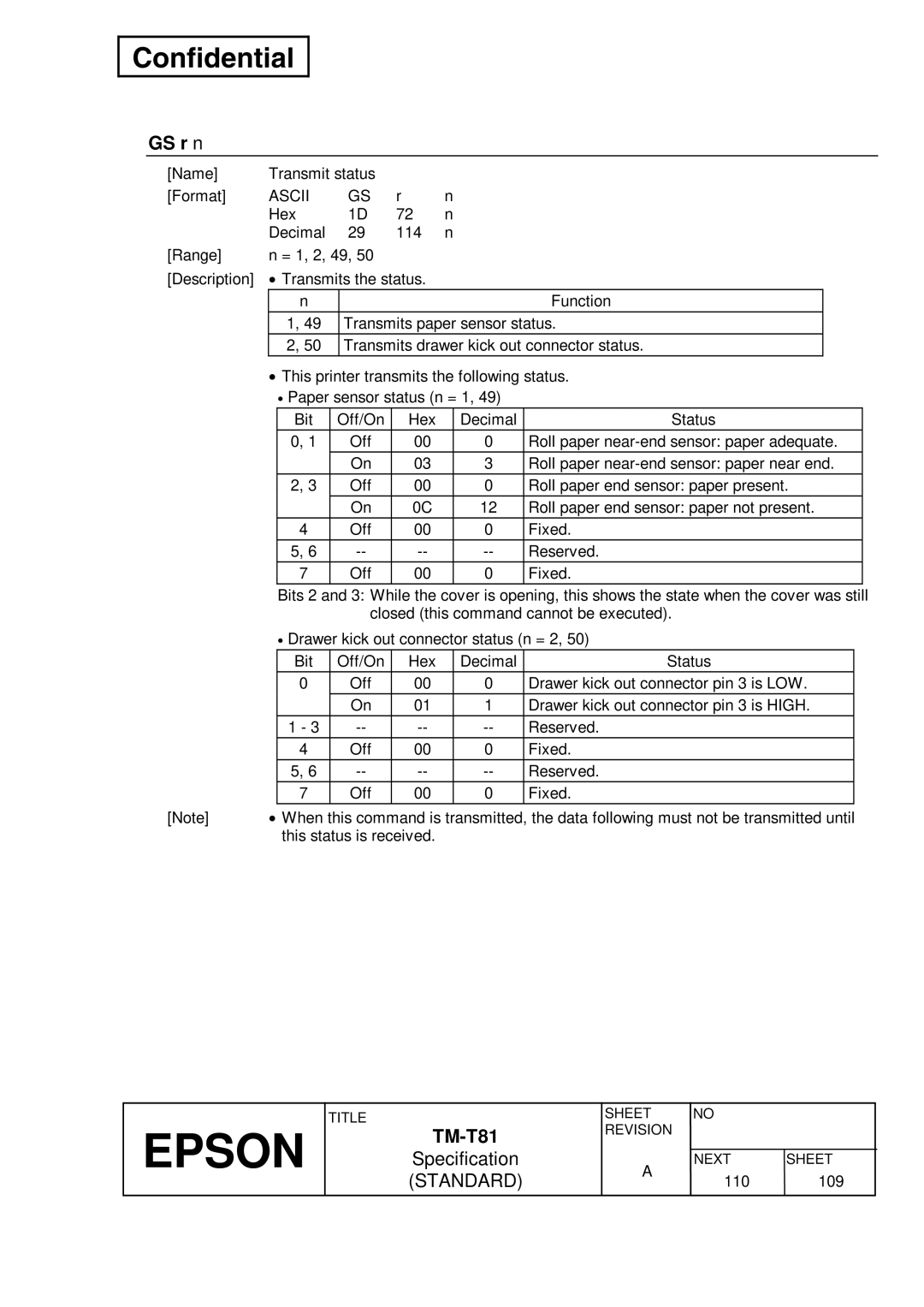 Epson T81 specifications GS r n 