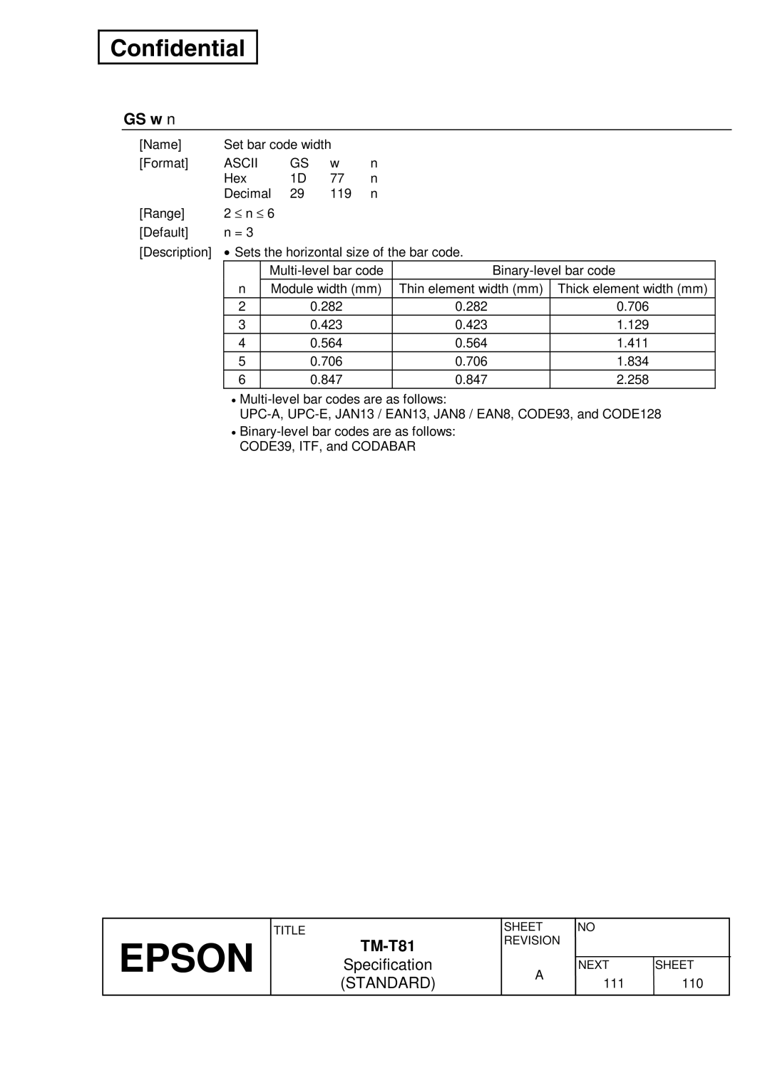 Epson T81 specifications GS w n 