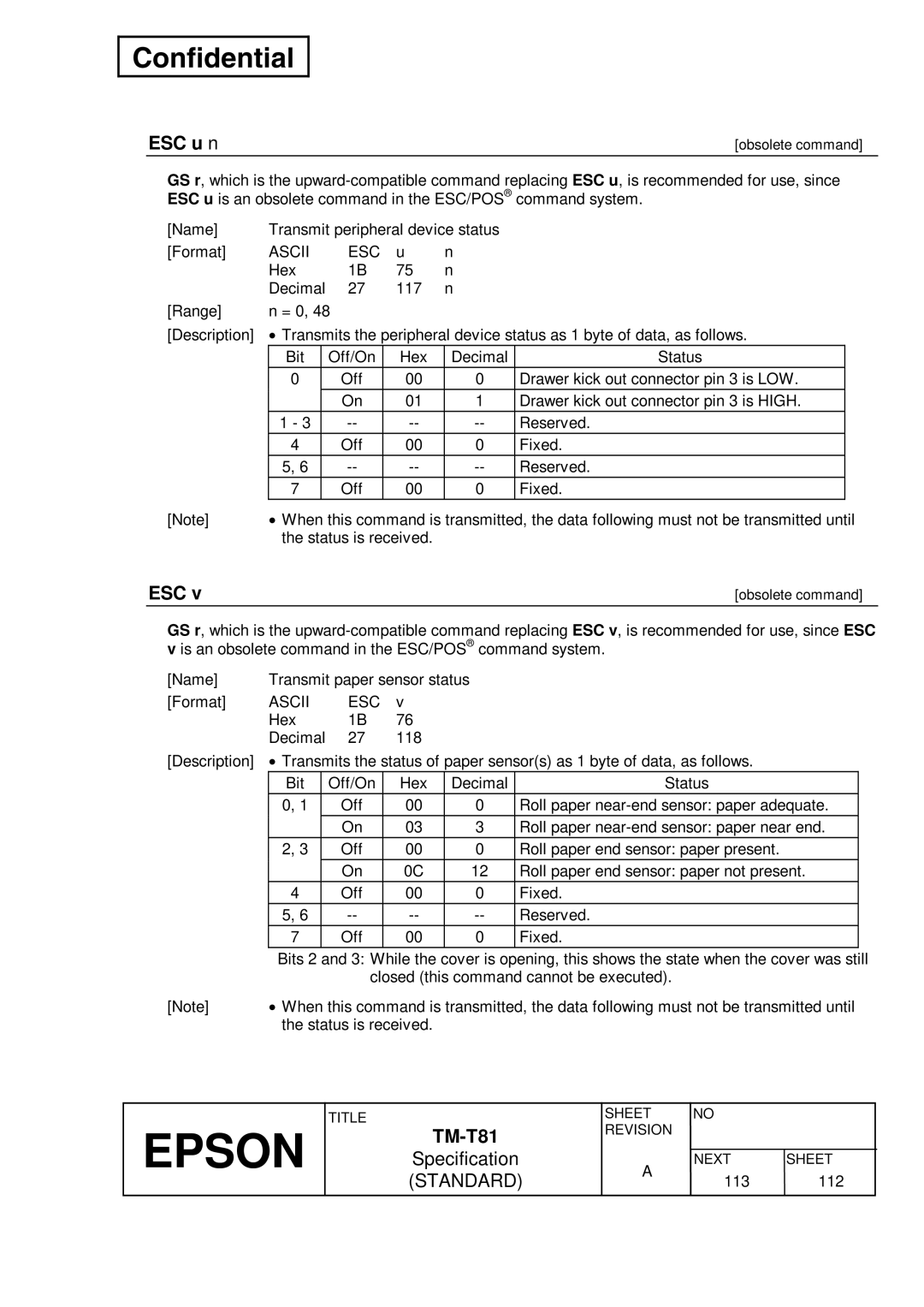 Epson T81 specifications ESC u n 