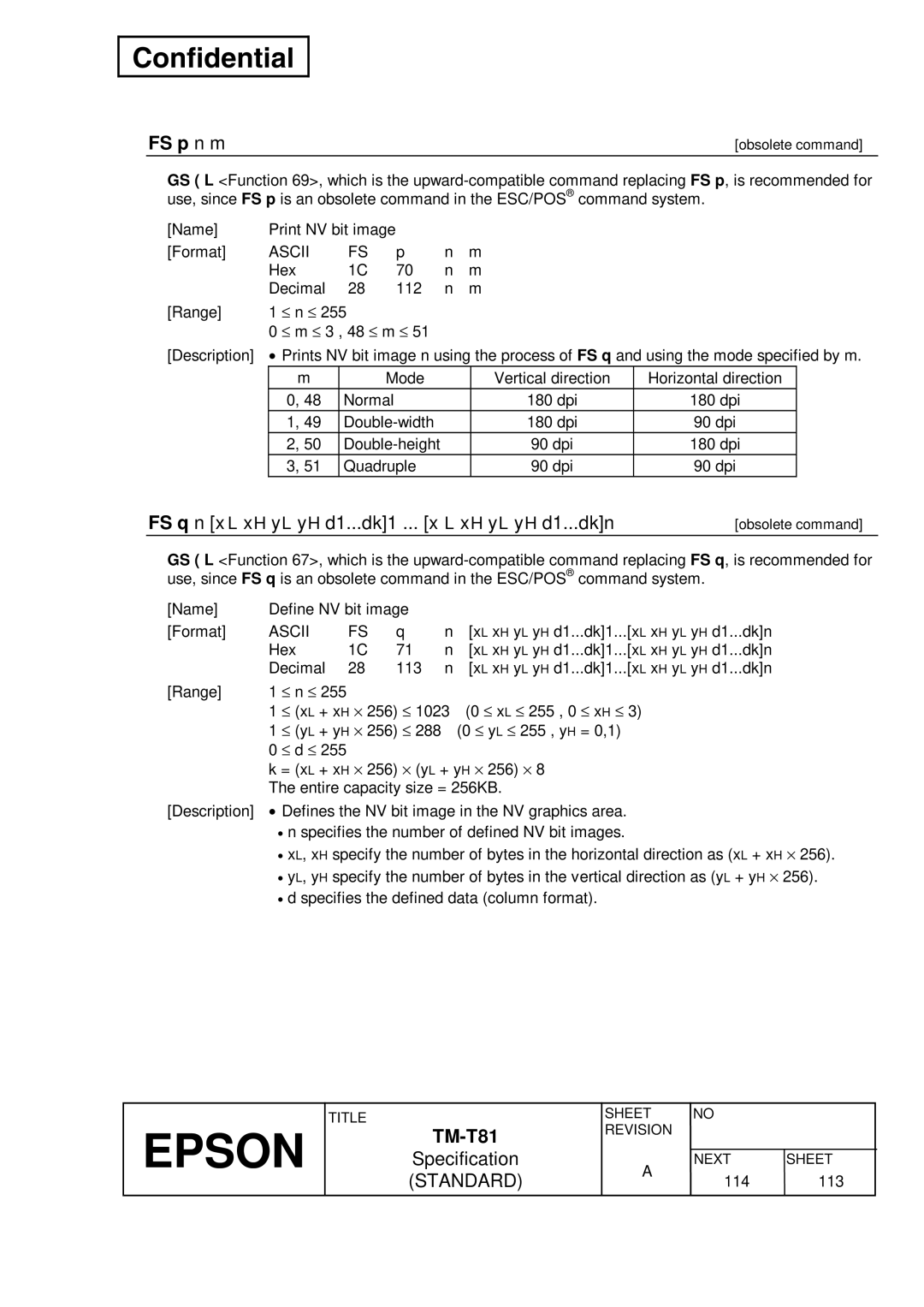 Epson T81 specifications FS p n m, X H y L y H d1...dk1...x L x H y L y H d1...dkn 