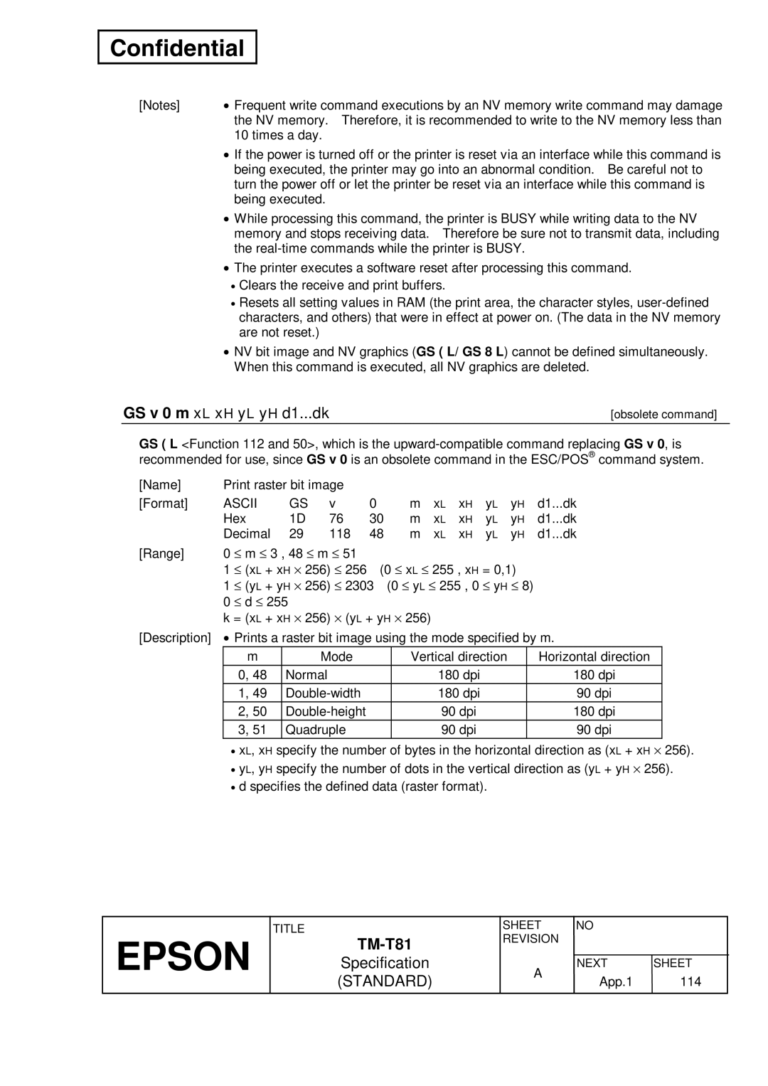 Epson T81 specifications GS v 0 m x L x H y L y H d1...dk 