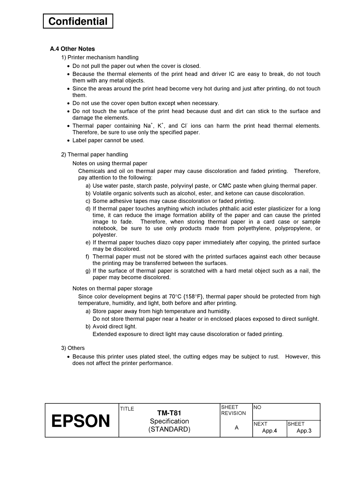 Epson T81 specifications Other Notes 