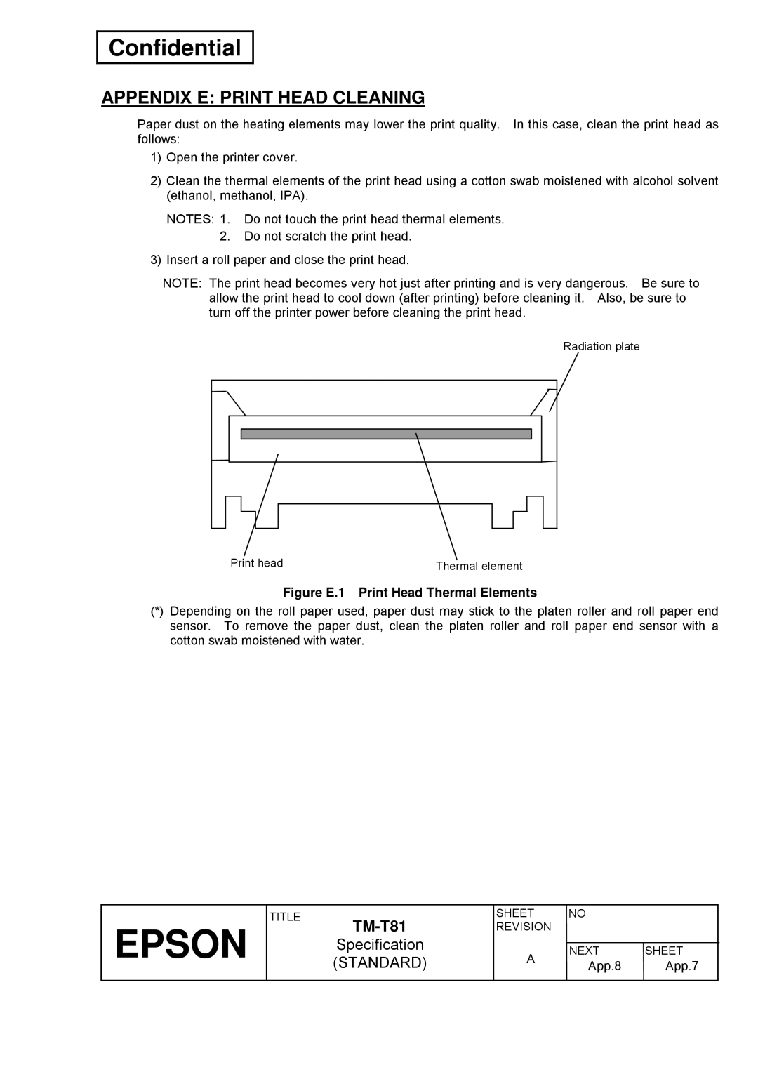 Epson T81 specifications Appendix E Print Head Cleaning, Figure E.1 Print Head Thermal Elements 