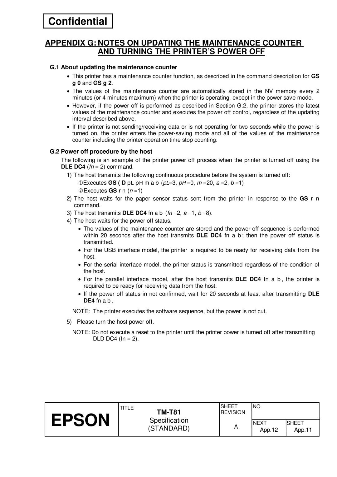 Epson T81 specifications About updating the maintenance counter, Power off procedure by the host 