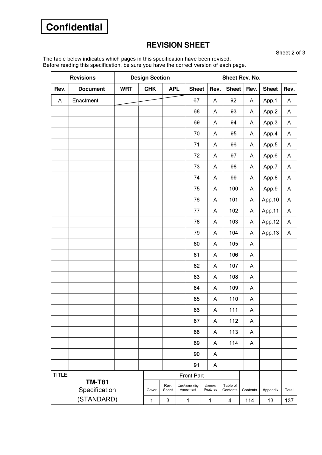 Epson T81 specifications Cover Rev Confidentiality General Contents 