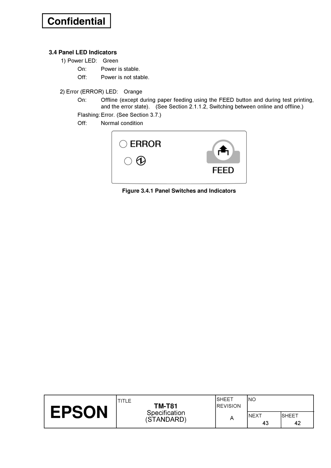 Epson T81 specifications Panel LED Indicators, Panel Switches and Indicators 