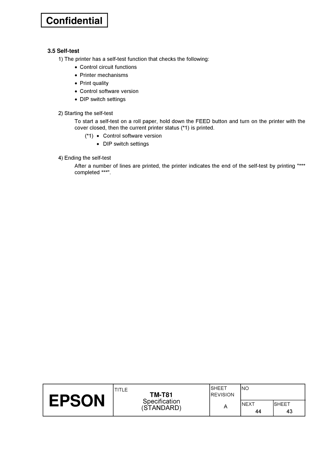 Epson T81 specifications Self-test 