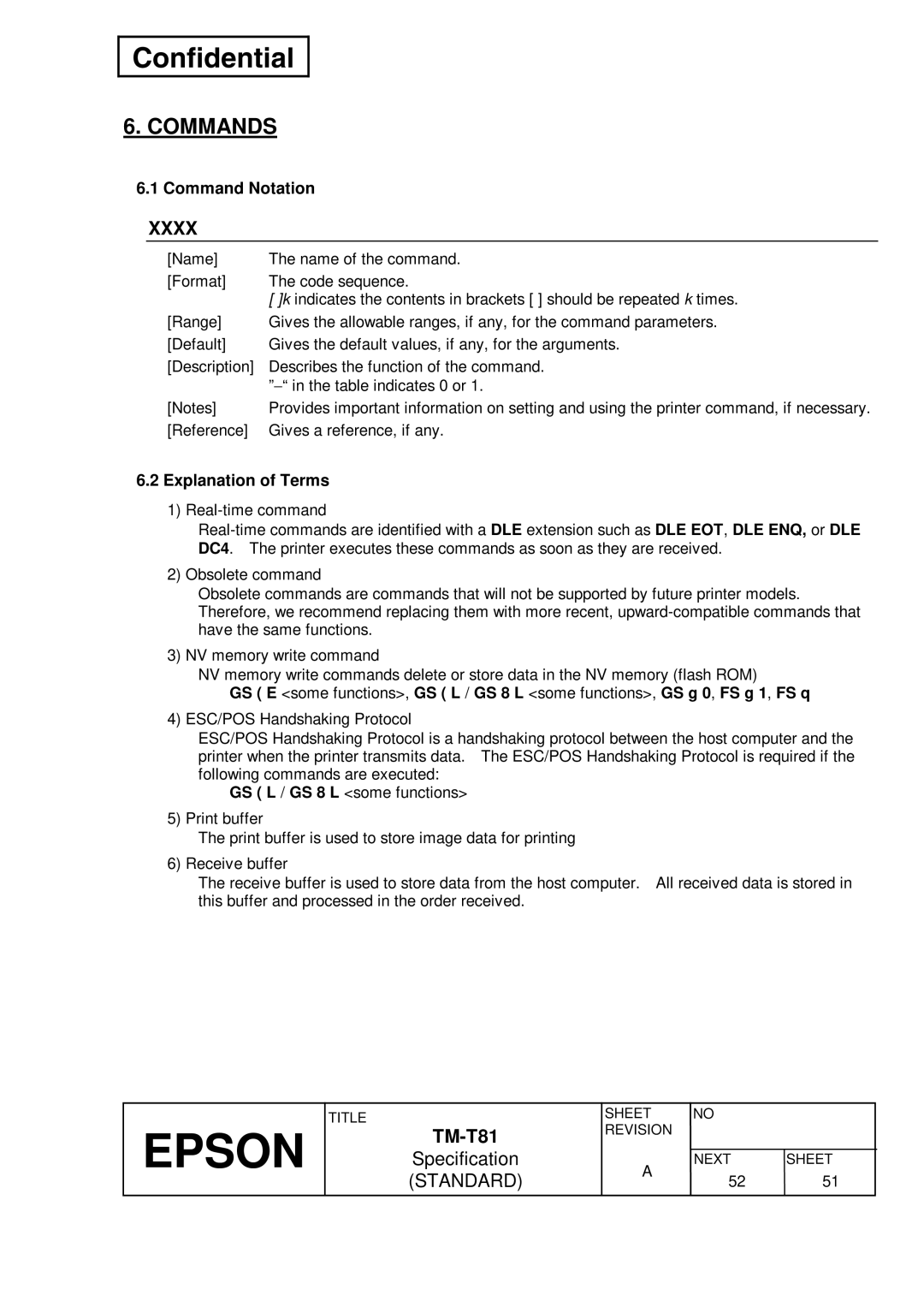 Epson T81 specifications Commands, Command Notation, Explanation of Terms 